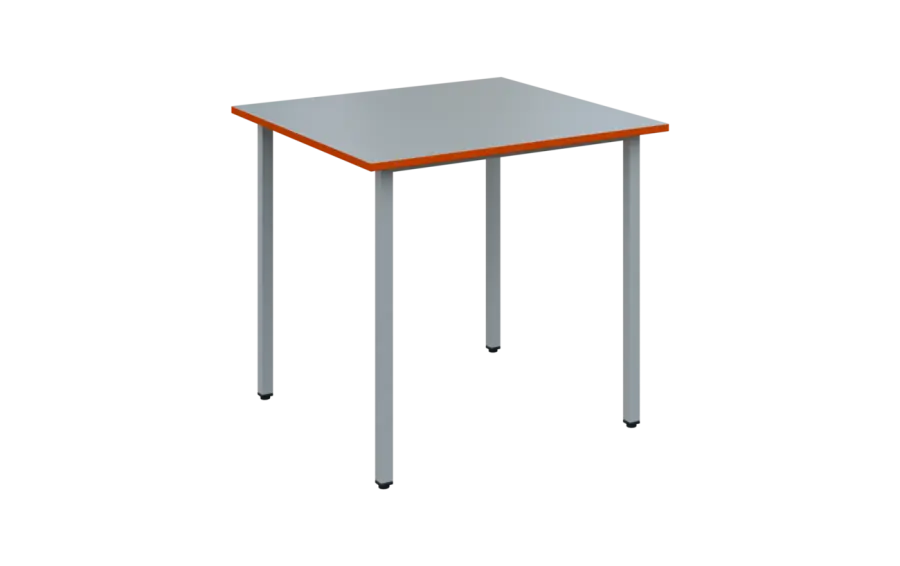 JSB 80N Jídelní stůl 800 x 800 mm, deska šedá s hranou pomeranč / podnož stříbrná